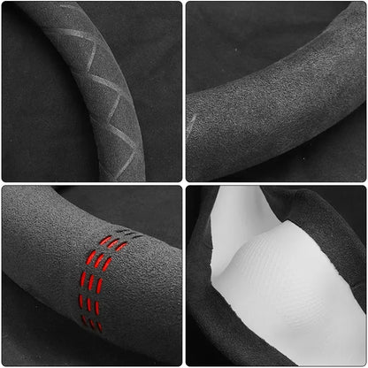 Car Steering Wheel Covers Cowhide Suede Steering Wheel Cover Wrap Universal 37-38cm Breathable Steering Covers Car Accessories