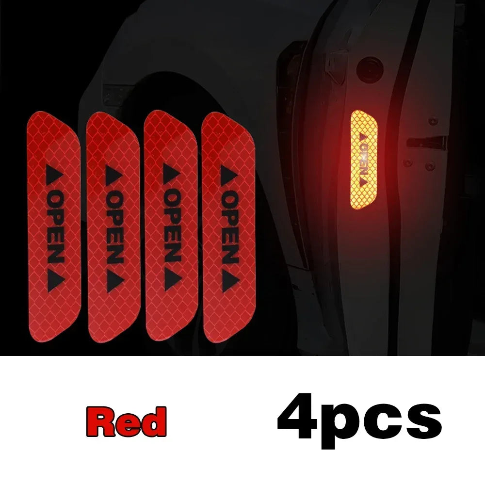 4PCS Reflective Car Door Sticker Safety Opening Warning Reflector Tape Decal Car Accessories Exterior Interior Reflector Sticker - Urbizia