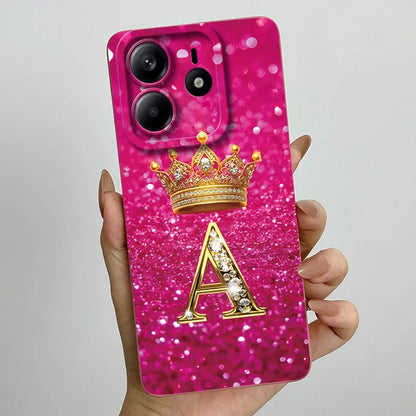 Case For Xiaomi Redmi Note 14 5G Phone Cover Note14 Global Funda Luxury Crown Letters Soft Silicone Back Cover For Redmi Note 14