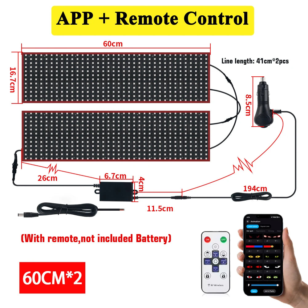 Truck Car Devil Eye LED Pixel Panel Light APP Remote Soft Foldable Lighting Scrolling Flexible For Board Windshield Accessorie