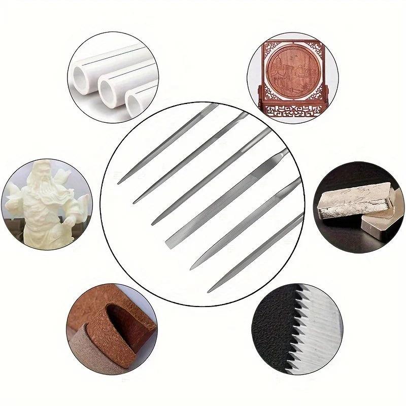 High-Carbon Steel Precise Needle File Set - Premium Kit with Non-Slip Ergonomic Handles, for Wood/Plastic/Model Filing