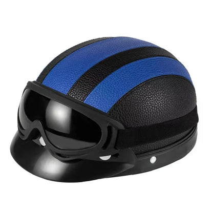Vintage for Harley Leather Helmet for Men Women Winter Warm Universal Lightweight Half Helmet Electric Bicycles Great Gift Set