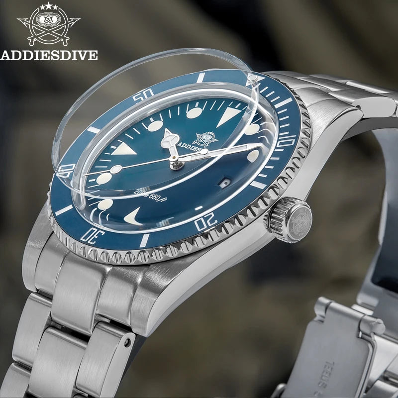 ADDIESDIVE Luxury Men's Analog Watch BGW9 Luminous Ceramic Bezel Bubble Mirror Glass Diver's Watch 200m Quartz Watches AD2068