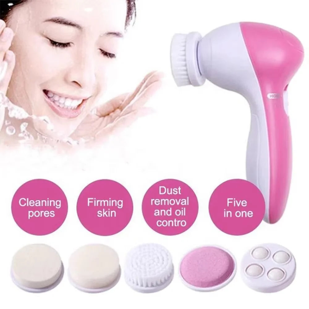 5-in-1 Electric Facial Cleansing Brush – Deep Clean & Blackhead Remover