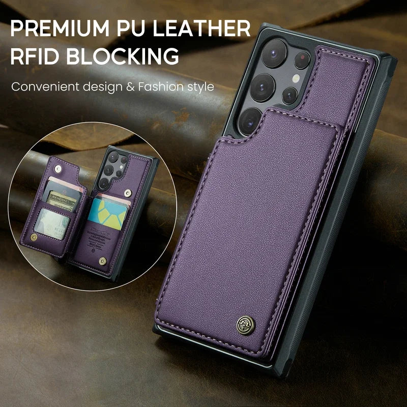 Luxury Flip Card Slot Wallet Leather Stand Case For Samsung Galaxy S25 S24 Ultra S23 FE S22 Plus S21 S20 A55  Protection Cover