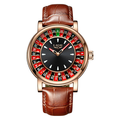 LIGE Fashion Men Watch Rotating Dial Las Vegas Roulette Desktop Theme Watch Men Waterproof Luminous Clock Watches Creative Clock