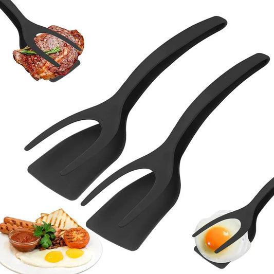 2-in-1 Flip Spatula Tongs Kitchen Cooking Turner Tool