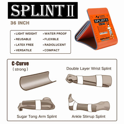 First Aid Splint 18-36" X 4.3"  Green-Gray Orange-Blue  Keep Bones in Position
