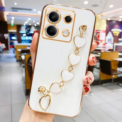 Luxury Plating Love Heart Bracelet Chain Phone Case For XiaoMi 13T 14T Redmi 13C 14C 15 C 4G  Note 14 13 12 Pro Plus Back Cover