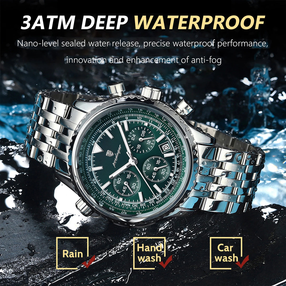 POEDAGAR Luxury Business Men's Watch Stainless Steel Chronograph Date Sport Quartz Man Clock Waterproof Luminous Military Watches For Men