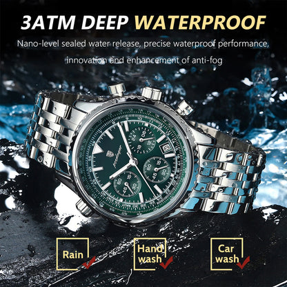 POEDAGAR Luxury Business Men's Watch Stainless Steel Chronograph Date Sport Quartz Man Clock Waterproof Luminous Military Watches For Men