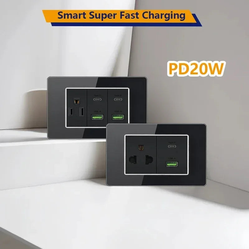American Thai Standard USB Type-C 20W Fast Charging Power Outlet,Mexico with Smart usb c 3A Socket Wall Electric Light Switch - Urbizia