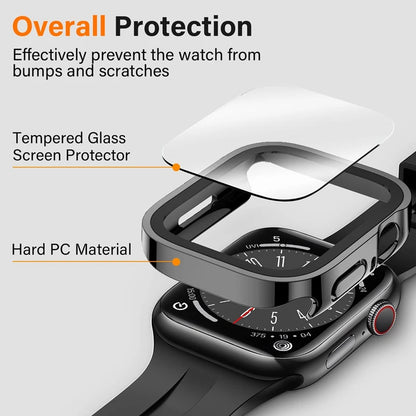 Glass+Case for Apple Watch 42 46mm 45mm 41 49 44mm 40 Mm Straight Edge Screen Protector Cover Case iWatch SE 6 7 8 9 10 11 Ultra