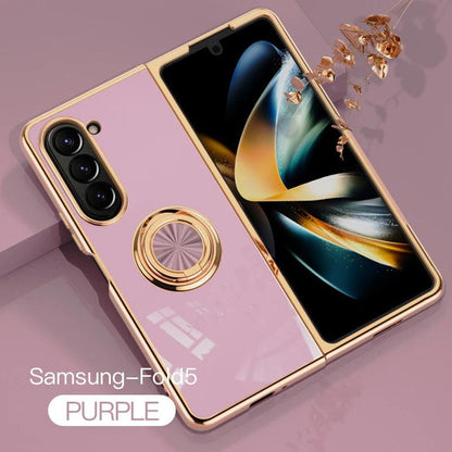 Plating Silicone Case for Samsung Galaxy Z Flip 5 4 3 Z Fold 5 ZFold ZFlip Fold5 Fold4 Flip5 Flip4 Flip3 Cover with Ring Holder