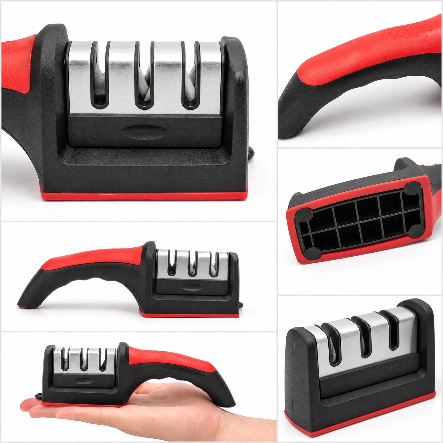 3-in-1 Knife Sharpener with 3 Tungsten Steel Stages, 21cm Sharpener for Chef & Kitchen Knives, Coarse Medium Fine