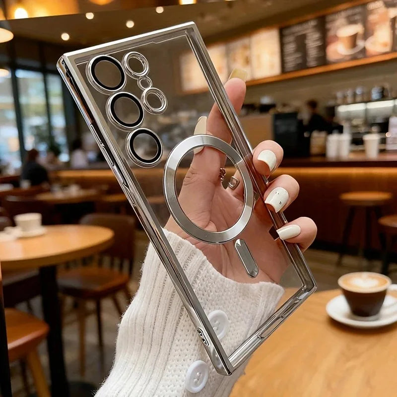 Luxury Plating Magnetic Phone Case Samsung Galaxy S26 S25 S24 Ultra Plus Cases For Samsung S26Ultra Shockproof Clear Back Cover