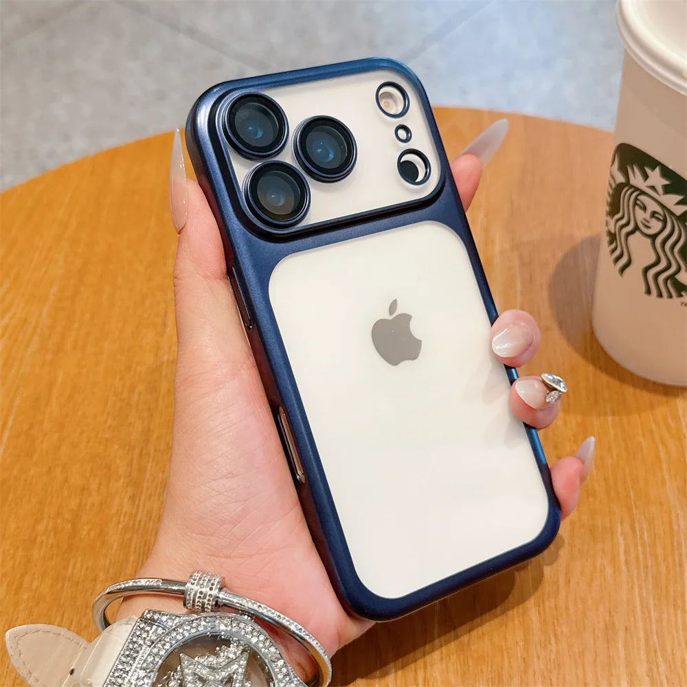 Luxury Frosted Transparent Matte Phone Case For iPhone 16 15 17 18 Pro Max Air 14 13 12 11 Metallic Color Frame Protection Cover