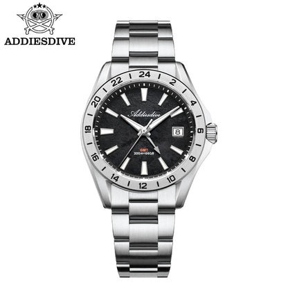 ADDIESDIVE Luxury Swiss Ronda GMT Watch 200M Water Resistant Dual Time Zone BGW9 Luminous 38mm Stainless Steel Quartz Movement