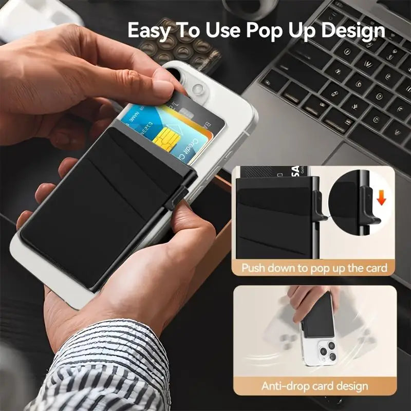 1 Pc Slim Pop-Up Card Holder with  Print for Men, RFID Blocking Wallet Magnetic Slim Automatic Pop-up Card Holder for The Phone