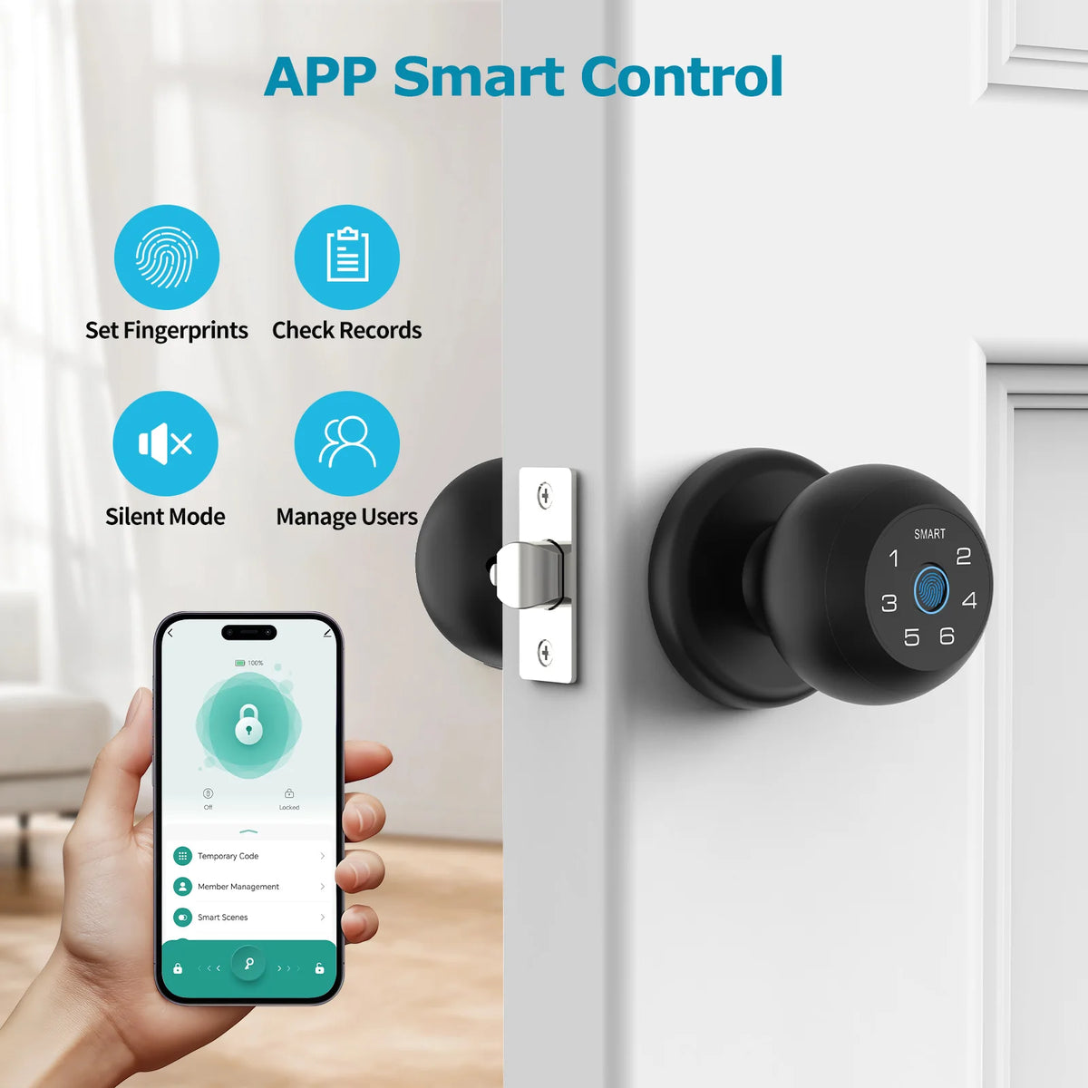 Viladepot Ball Shaped Smart Lock Fingerprint Door Lock App Control Passcode Unlock Electronic Touchscreen Keypad Indoor