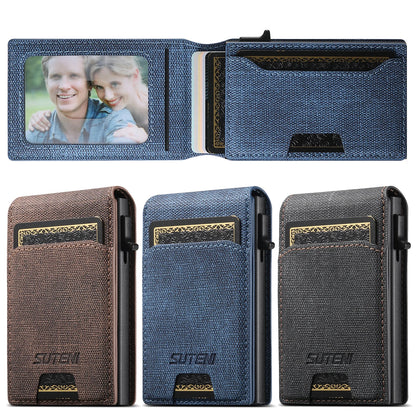 Push-out Card High Quality Faux Leather Card Holder Wallet Holder Large Capacity Can Hold 1-12 Cards 1 Photo Black/Brown/Blue