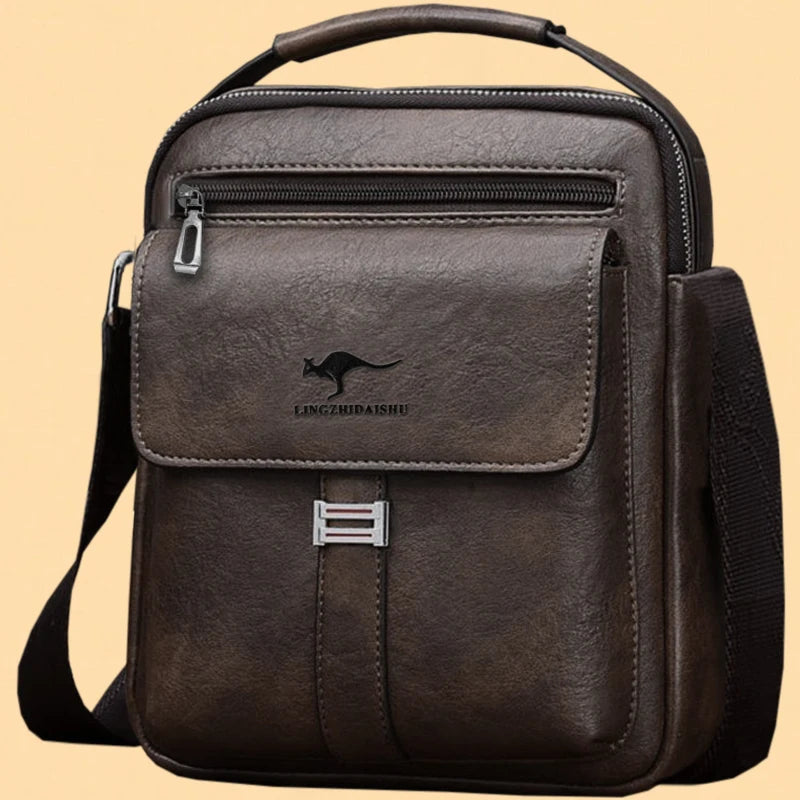 Men Multifunctional Leather Shoulder Bag Multi Pocket Crossbody Messenger Bag Business Travel Handbag with Top Handle Black