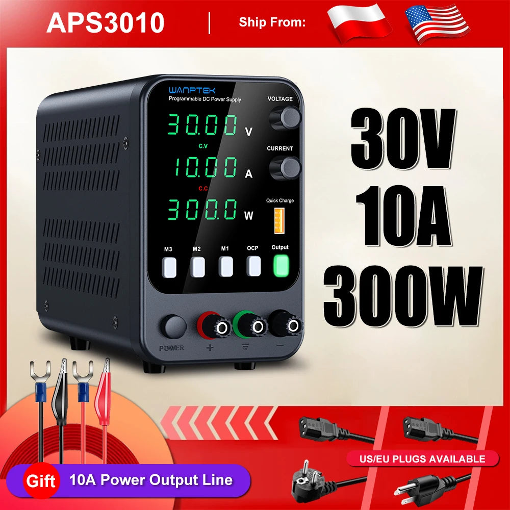 Wanptek DC Lab Power Supply 30V 10A  60V 5A  Adjustable Voltage Regulator Preset Voltage Current Dual Input Voltage 220V/110V