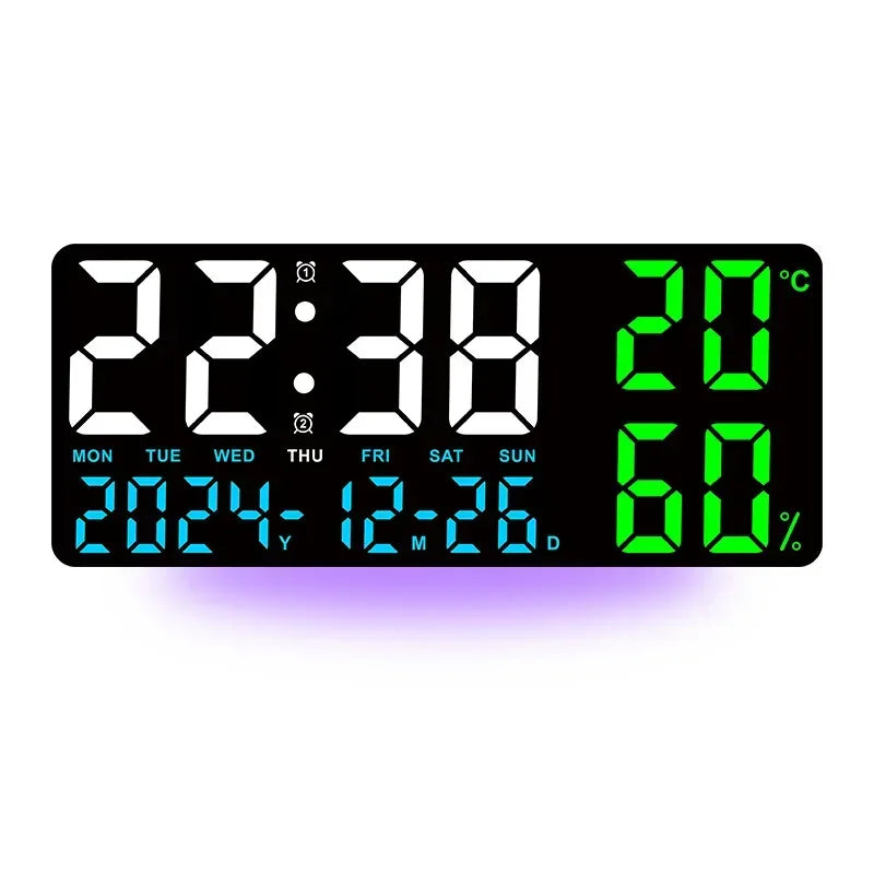 Large Digital Wall Clock with 7Colors Mood Light 2 Alarm TEMP Humidity Date Table Clock 12/24H Timing Countdown LED Alarm Clock - Urbizia