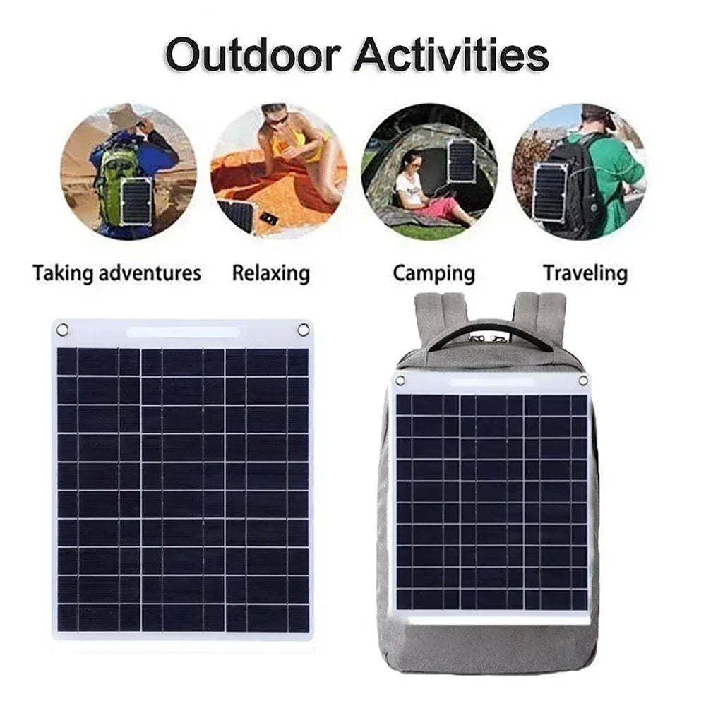100W Solar Charger with Dual USB Ports, Waterproof & Portable Solar Panel for Outdoor Camping, Hiking, Emergency Devices - Urbizia
