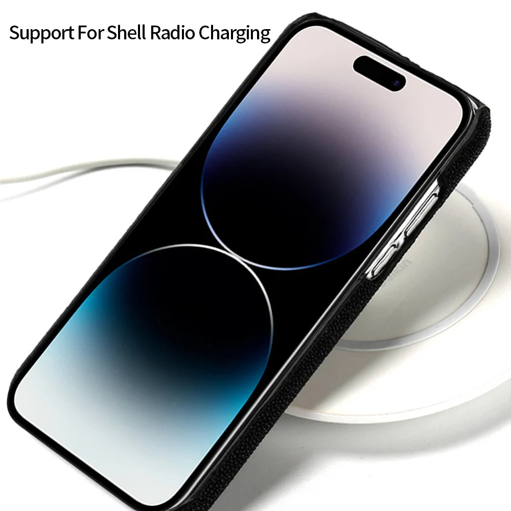 Genuine Leather Case for iPhone 17 Air 16 15 14 13 12 18 Pro Max Original Stingray Leather Back Cover Carcasa for iPhone 11 Pro