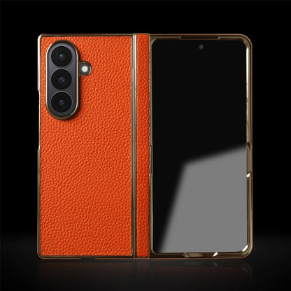 Lychee Genuine Leather Case For Samsung Galaxy Z Fold 7 6 5 4 3 phone Cover Fold7 Fold5 Fold6 fold4 fold3 Cases Funda Para Coque
