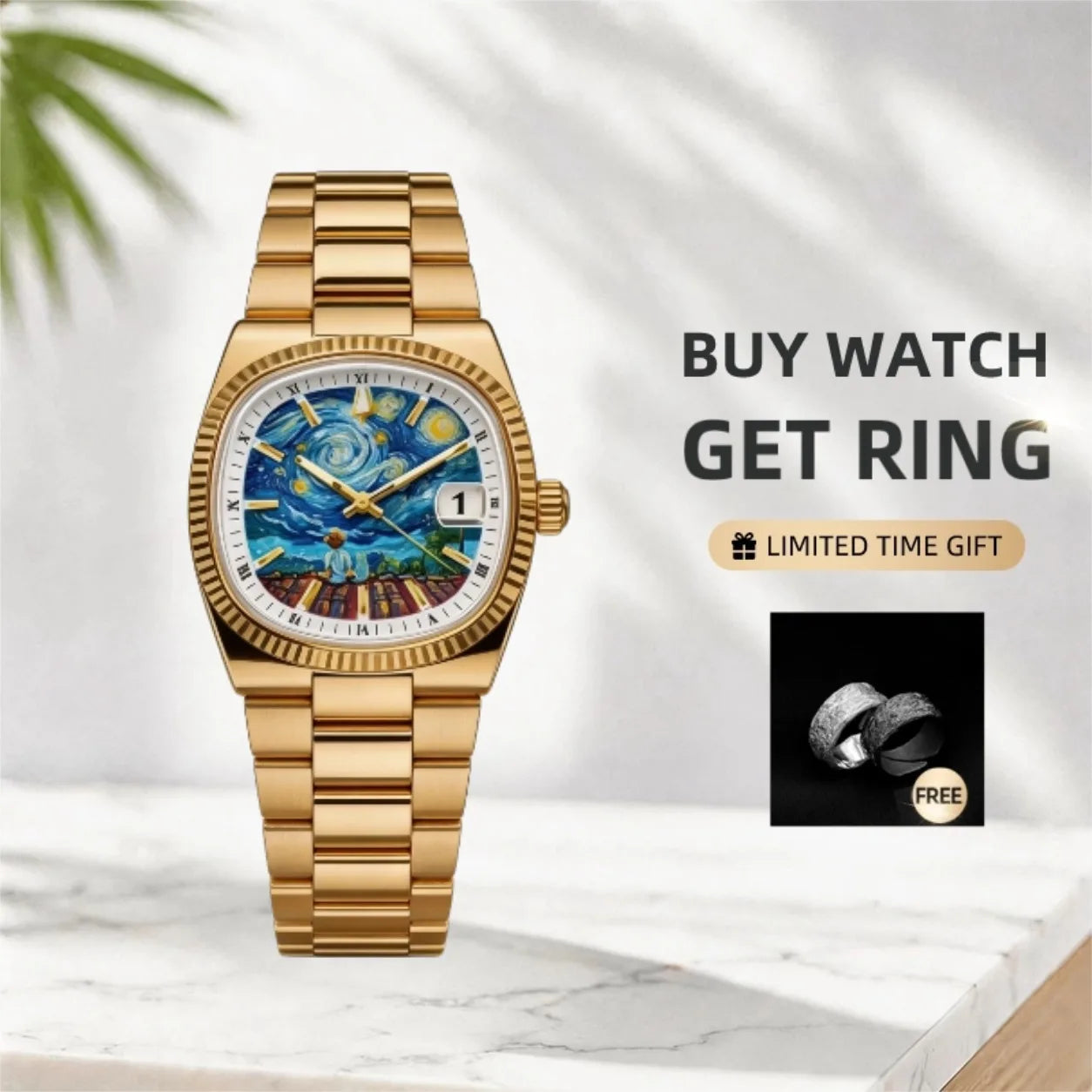 CILOA Retro Square Gold Men Watch Premium Light Luxury Stylish Waterproof Quartz Wristwatch Ideal Luxury Gift For Him