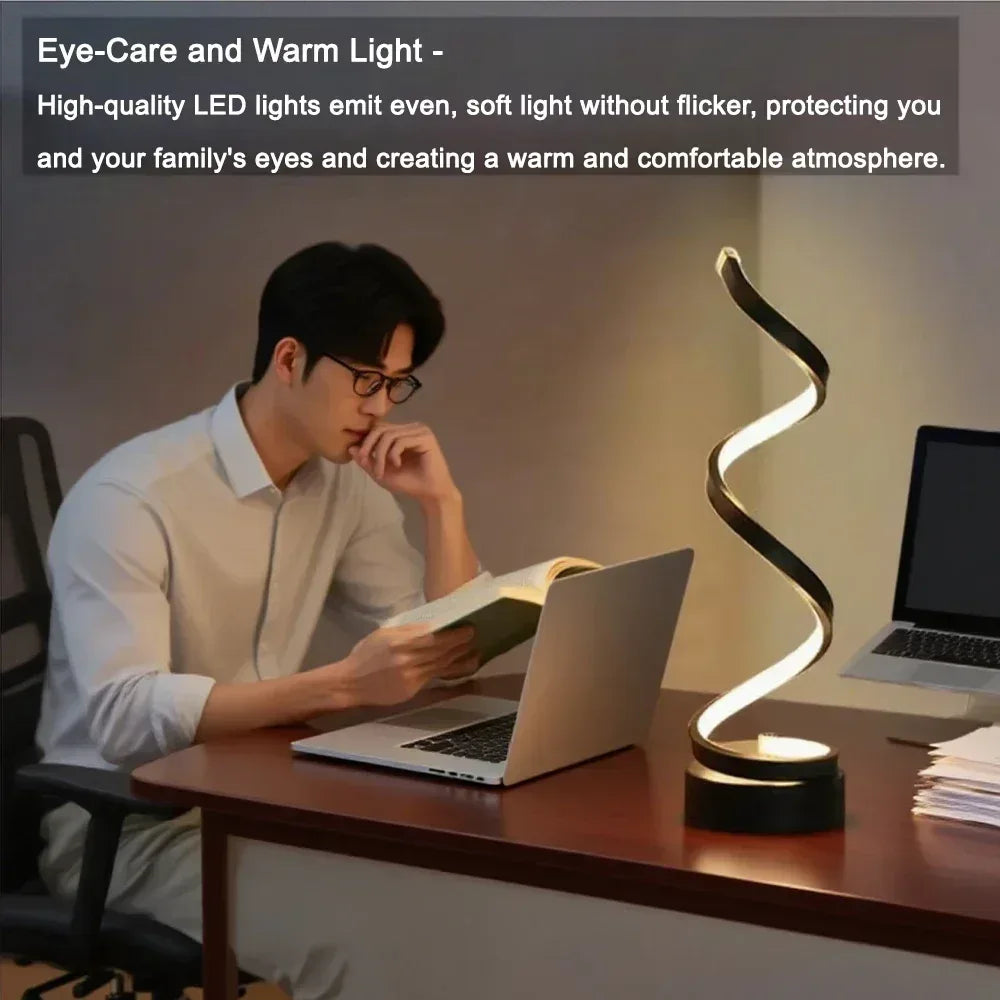 LED spiral dimmable table lamp suitable for living room bedroom study adjustable brightness bedside lamp for office and home use - Urbizia
