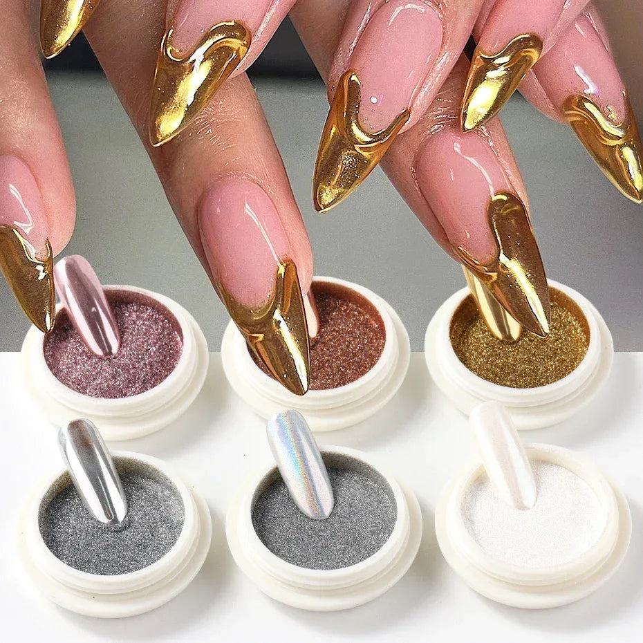 6pcs Chrome Mirror Nail Powder Set – Aurora Shine