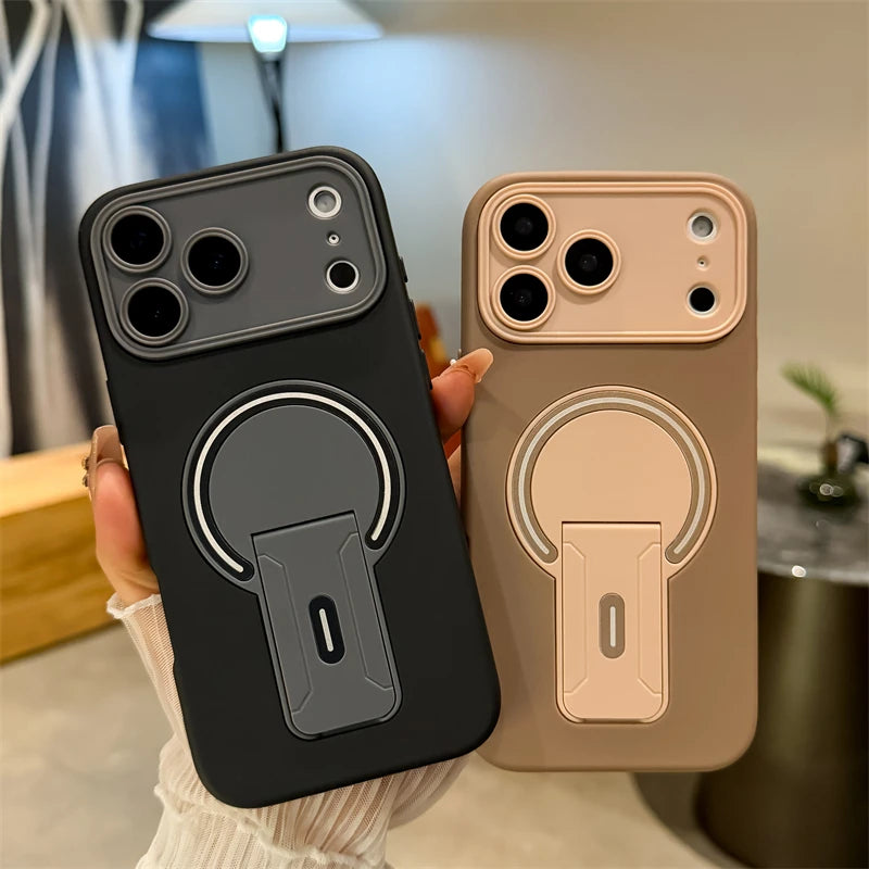 Luxury Fold Stand Holder Magnetic For Magsafe Matte Case For iPhone 17 16 15 14 13 12 11 18 Pro Max Plus Big Window Bumper Cover