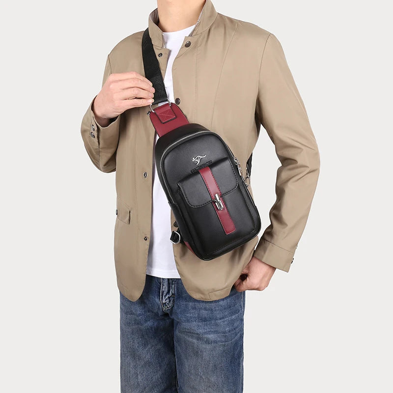 Men's Fashion PU Leather Chest Bag Kangaroo Design Crossbody Sling Bag Casual Large Capacity Shoulder Bag For Men 2026