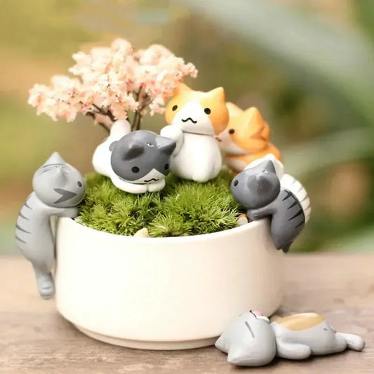 6Pcs/Set Cartoon Lucky Cat Home Garden Bonsai Decorations Miniatures Gift Lovely Micro Landscape Kitten Miniature Craft - Urbizia