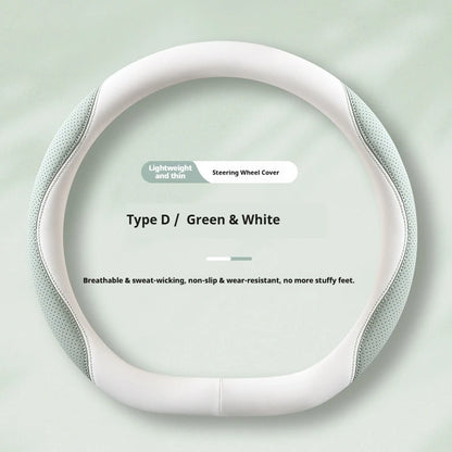 Perforated Leather Car Steering Wheel Cover, Universal 4 Seasons Breathable Sweat-Absorbent Non-Slip Ultra-Thin