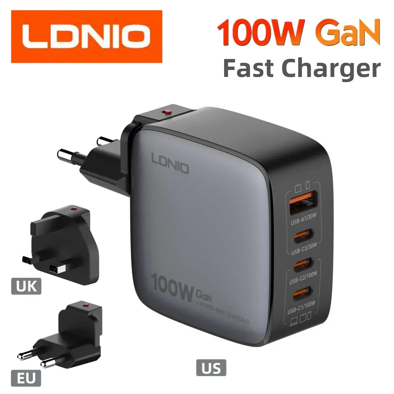 LDNIO 100W Charger Gan Fast Charge Type C USB Charging Station Phone Tablet Laptop Macbook Portable Charger EU UK US Plug Adapte - Urbizia