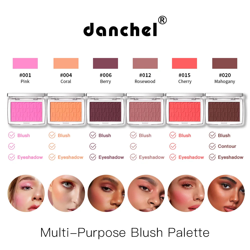 2pcs Matte Embossed Blush & Brush Long Lasting High Pigmented Multi-Purpose Blush Palette Pink Natural Color Rendering Cosmetics