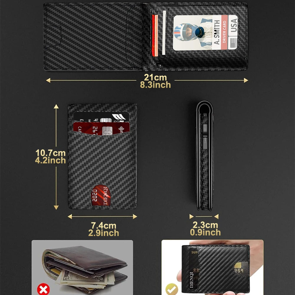 RFID Carbon Fiber Credit Card Holder Men's Wallet Minimalist Pop Up Metal Case Bifold Smart Wallets Business Cardholder for Men