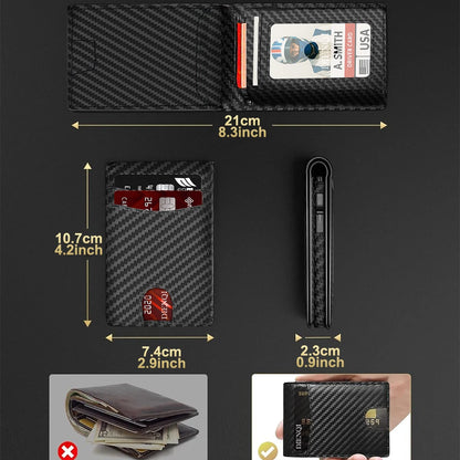RFID Carbon Fiber Credit Card Holder Men's Wallet Minimalist Pop Up Metal Case Bifold Smart Wallets Business Cardholder for Men