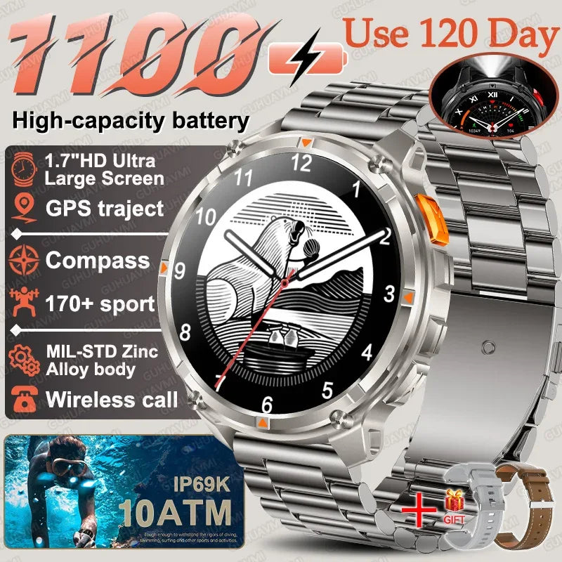 2026 New 1100mAh Big Battery Smart Watch Men Outdoor GPS Path Compass 10ATM Waterproof Bluetooth Call AMOLED HD Sport Smartwatch - Urbizia