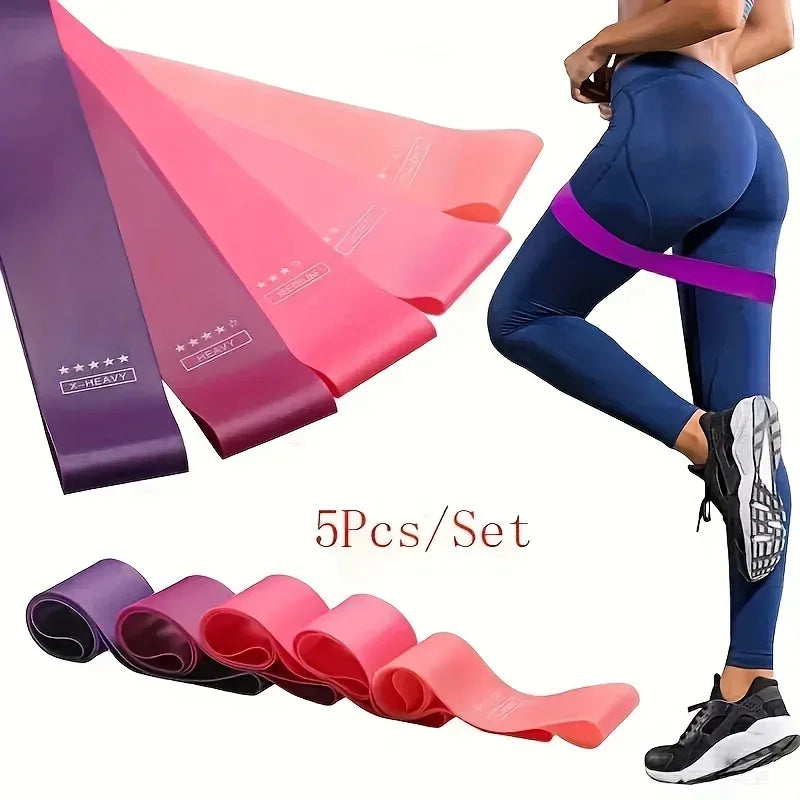 5-Piece Color Resistance Band Set - Portable Elastic Fitness Bands for Yoga, Pilates, Gym and Weight Training - Durable Tpe Material, Perfect for Stretching and Strength Training, Pilates Equipment | Multifunctional Fitness B - Urbizia