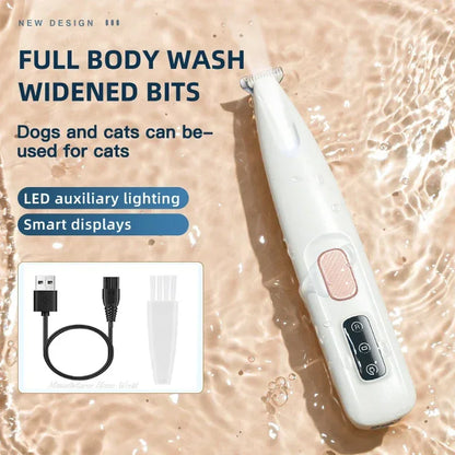 Dog Paw Trimmer with LED Light Fully Waterproof Pet Hair Trimmer with LED Display Dog Clippers for Grooming 18mm Widen Blade - Urbizia