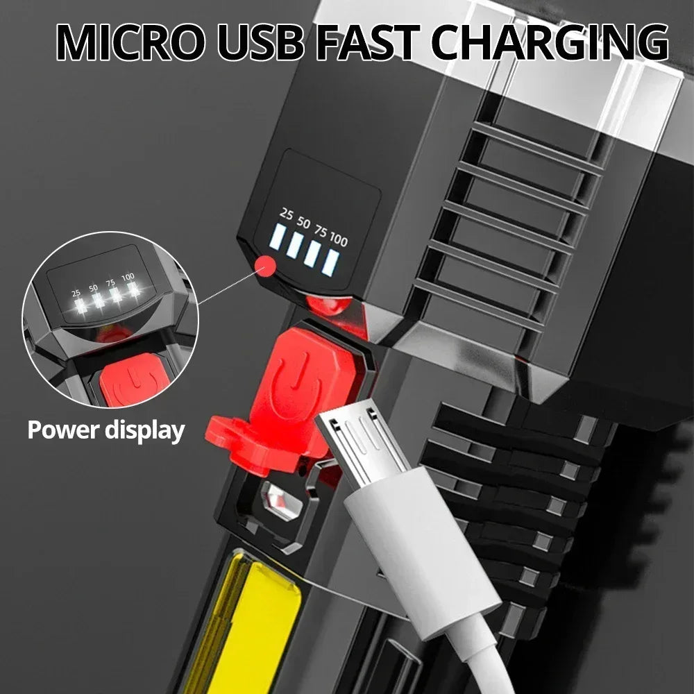 High-Power 7-LED Rechargeable Camping Flashlight with COB Side Light - Urbizia