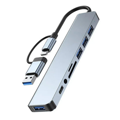 8 in 2 USB +Type C HUB Docking Station with 3.5mm Audio Jack Adapter Micro SD Card Reader Laptop Tablet Phone Disk Converter - Urbizia