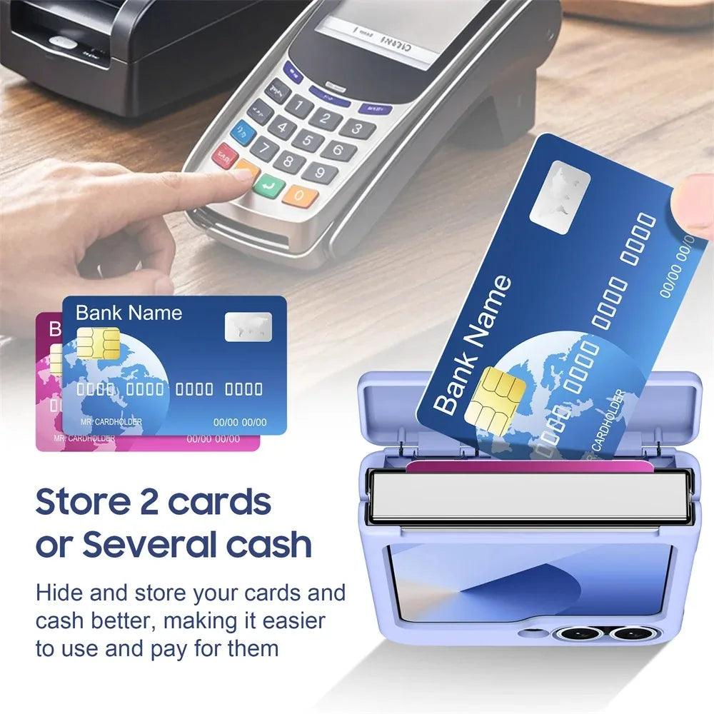 Z Flip8 Luxury Wallet Clip Flip Slot Card Phone Case for Samsung Galaxy Z Flip 7 FE 6 5 Zflip6 Finger Ring Shockproof Hard Cover