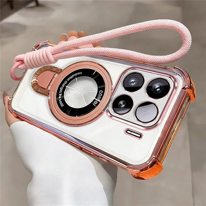 Rope Lanyard Strap Stand Phone Case For Samsung S26 S25 S24 S23 S22 S21 Plus FE Ultra Edge Transparent Shockproof Silicone Cover