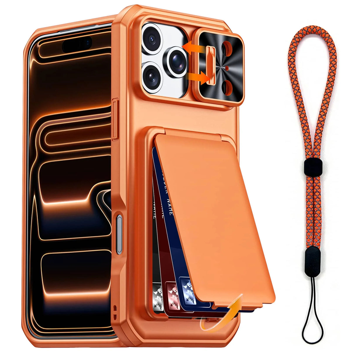 WEFOR for iPhone 18 17 16 15 Pro Max Wallet Card Holder 3-4 Cards Kickstand Slide Camera Cover Wrist Strap Rugged Shockproof